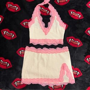 New Pink x Dolls Kill Black Halter Top And Skirt set